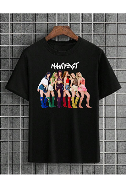 lovver تي شيرت مطبوع عليه تصميم مهرجان MANIFEST GROUP باللون الأسود مقاس كبير
