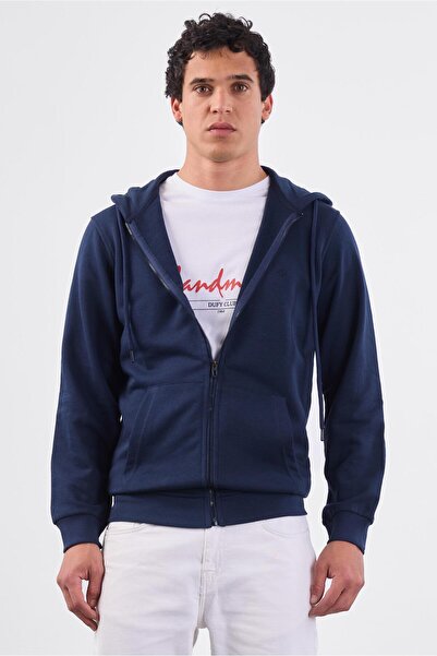 Dufy Lacivert Fermuar Kapamalı Kapüşonlu Erkek Regular Fit Sweatshirt