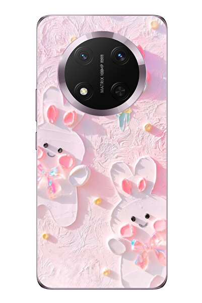 TechTree Honor Magic 7 Lite Uyumlu Sevimli Tavşanlar Şeffaf Silikon Kılıf