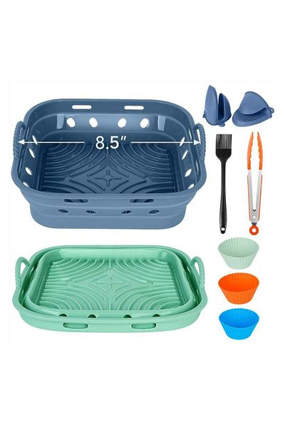Generic SYOSI 2-Pack Reusable Silicone Air Fryer Liners, Kitchen Kit, Foldable 8.5 Inch, Heat Resistant wit