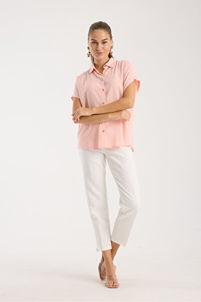 Swass Kısa Kollu Oversize Pudra Gömlek