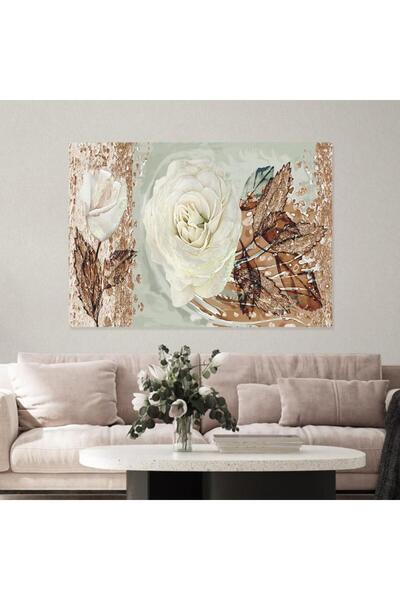 SND لوحة جدارية قماشية كانفس بتصميم وردة بيضاء إطار خشبي مخفي، ١٢٠×٨٠ سم