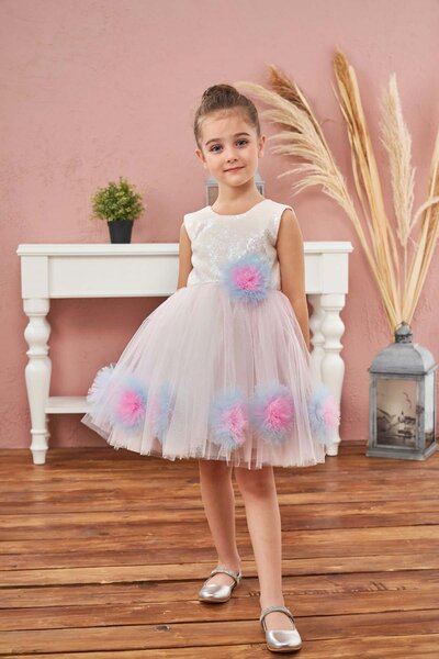 moona kids 1-5 YAŞ KIZ ÇOCUK PONPONLU ABİYE RENKLİ