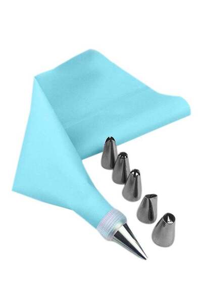 Generic Icing Bag With 6 Piece Nozzle Set Blue 17x15x3centigram