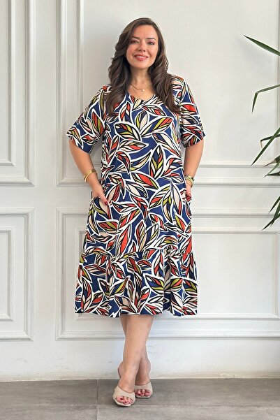 yb yağmur butik فستان فيكسون منسوج مستورد بياقة على شكل حرف V مع جيوب جانبية ...