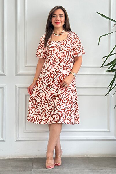 yb yağmur butik Φόρεμα από βισκόζη με τετράγωνο γιακά και σχέδιο