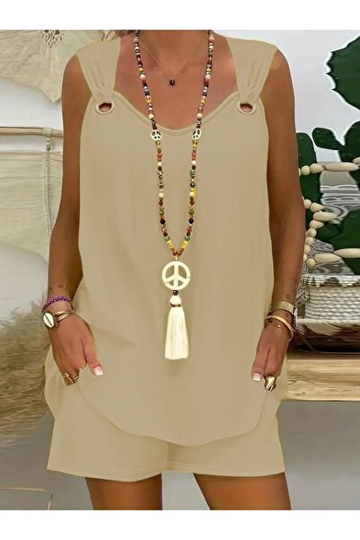 MODA Women's Sleeveless V-Neck Bird Eye Detail Blouse Short Aerobin Double Set