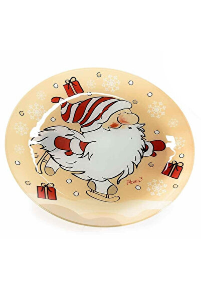 Decorer Cream red glass plate with Santa Claus design Ø 30 cm