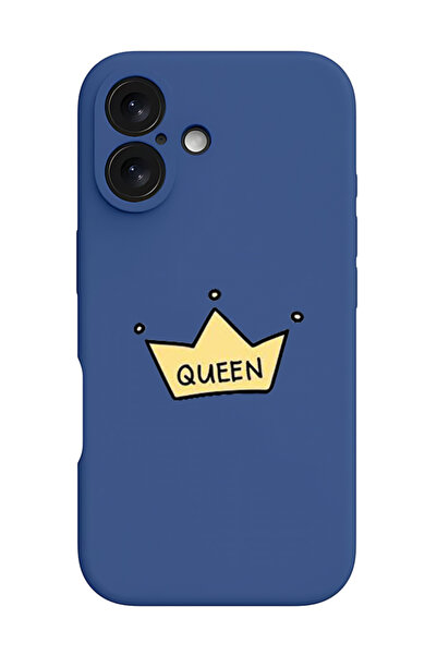 Theodor غطاء حماية سيليكون سائل مقاوم للصدمات لجهاز iPhone 16 أزرق - تاج الملكة