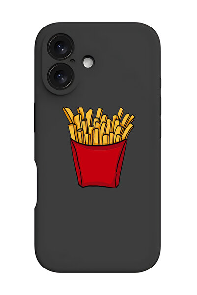 Theodor iPhone 16 Plus Black Protective Liquid Silicone Shockproof Case - Fries