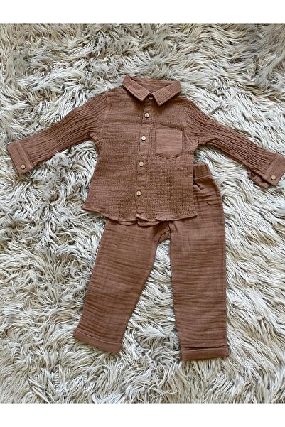 Cyber Boy's Muslin Fabric Shirt Pants Top and Bottom Casual Set