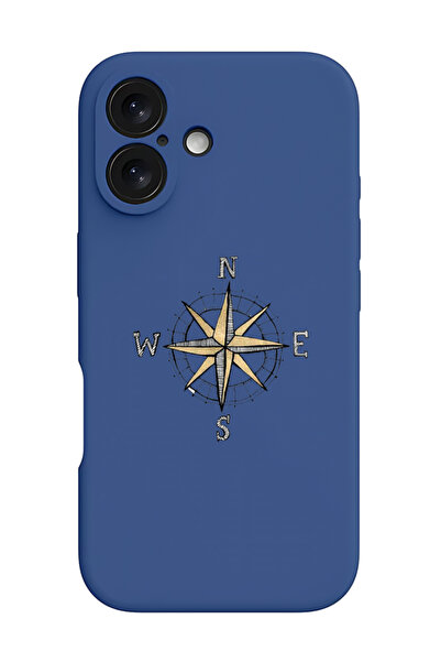 Theodor غطاء حماية سيليكون سائل مقاوم للصدمات لجهاز iPhone 16 أزرق - بوصلة