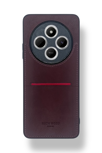 Velvoria Redmi 14C Leather Card Holder Luxury Case Dark Red