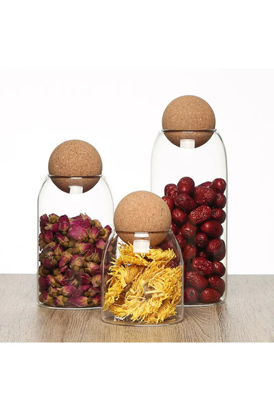 Kezze Set of 3 Glass Jars with Ball Cork Lids and Spice Rack Luxury Storage Container