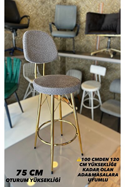 The SANDALYE SHOP Yeni,Teddy Kumaş Gold Dolce Bar Sandalyesi Gri.75 Cm Oturum...