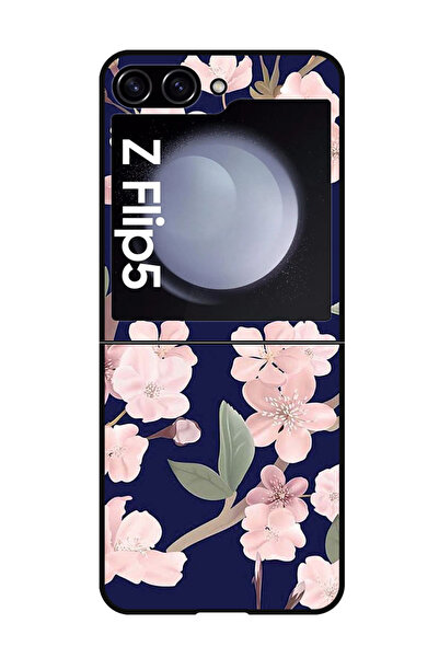 Theodor غطاء حماية مضاد للخدش والصدمات لهاتف سامسونج جالاكسي زد فليب 5، زهور وردية باللون الأزرق