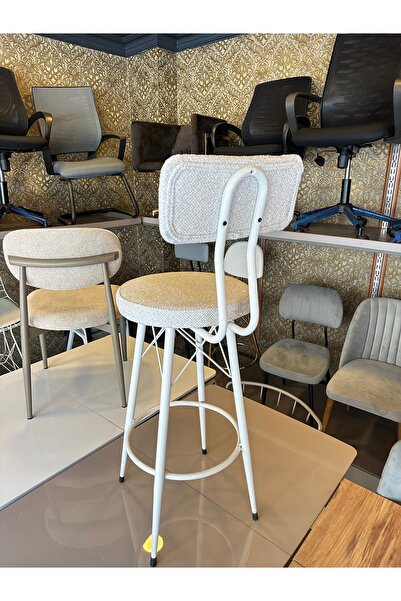 The SANDALYE SHOP Yeni Teddy Kumaş Mila Bar Sandalyesi Kırık Beyaz.75 cm Oturum Yüksekliği