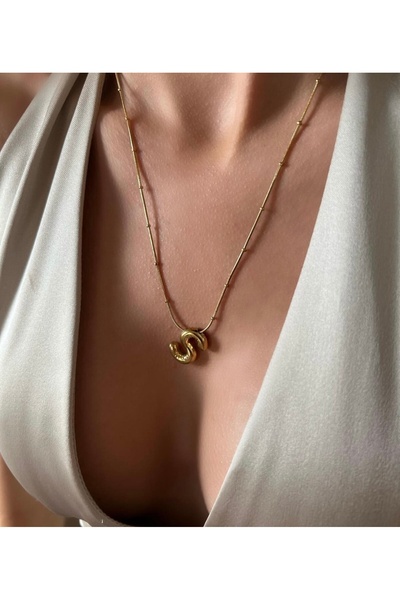 İNN JEWELLERY Women's Gold Color Letter S Steel Necklace Does Not Tarnish (2 Years Importer Guaranteed)