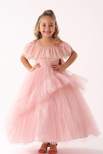 moona kids 6-10 Yaş Kız Çocuk Abiye Pudra