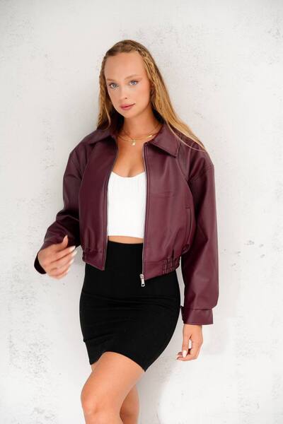 02Lady Fashion Oversize New Season Bomber Leather Jacket