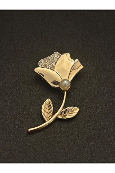 BEİLYS COSMETİCS & ACCESSORY Lale Model Taşlı İnci Detay Zarif Şık Broş İğneli Broş 5 cm