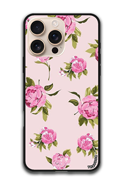 Theodor جراب واقٍ لهاتف i16 Pro Max (6.9) بوصة H& رسم زهرة وردية