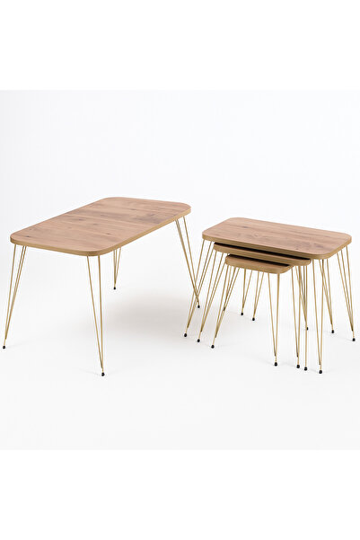 Vi Markets Rectangular Wooden Table Set - Gold Edges and Bases