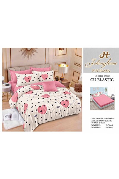 FIONNA.RO Finet Bed Linen With Elastic - Pink With Hearts And Bows
