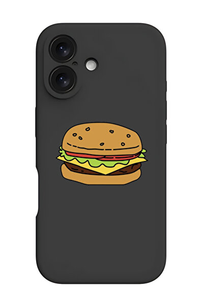 Theodor غطاء حماية سيليكون سائل مقاوم للصدمات لهاتف iPhone 16 أسود - برجر