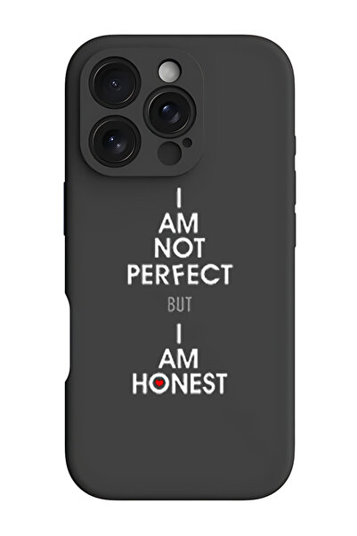 Theodor جراب حماية من السيليكون السائل المقاوم للصدمات لهاتف iPhone 16 Pro باللون الأسود - أنا لست مثاليًا ولكني صادق