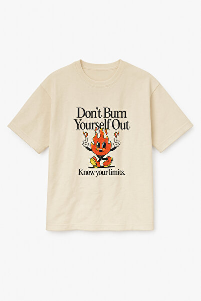 Altair Tr Oversize Beige Unisex Dont Burn Yourself Fire Printed T-Shirt T-Shirt