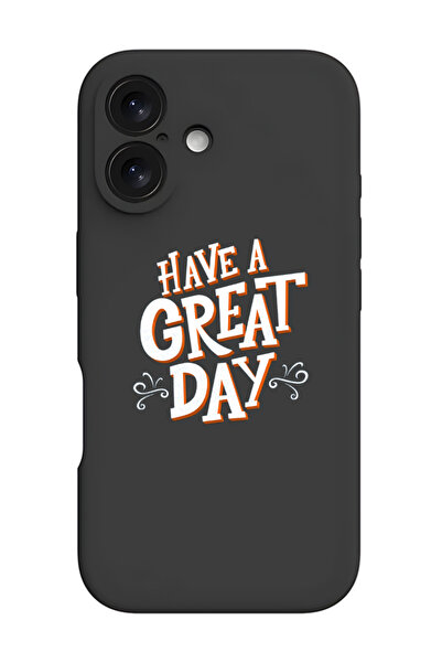 Theodor جراب حماية من السيليكون السائل المقاوم للصدمات لهاتف iPhone 16 Plus باللون الأسود - أتمنى لك يومًا سعيدًا