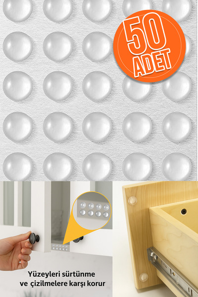 TEK 50’li 10Mm Yapışkanlı Şeffaf Silikon Ses Stoperi Dolap Çekmece Tamponu Koruyucu