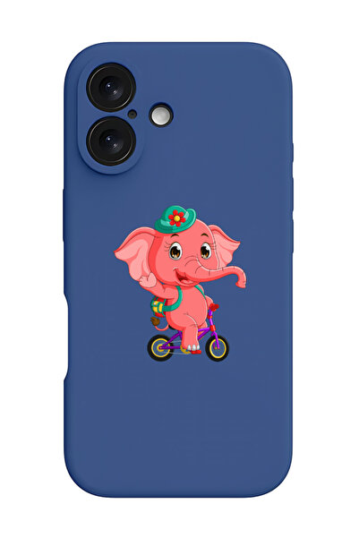 Theodor جراب سيليكون سائل مقاوم للصدمات واقٍ أزرق لهاتف iPhone 16 - فيل وردي