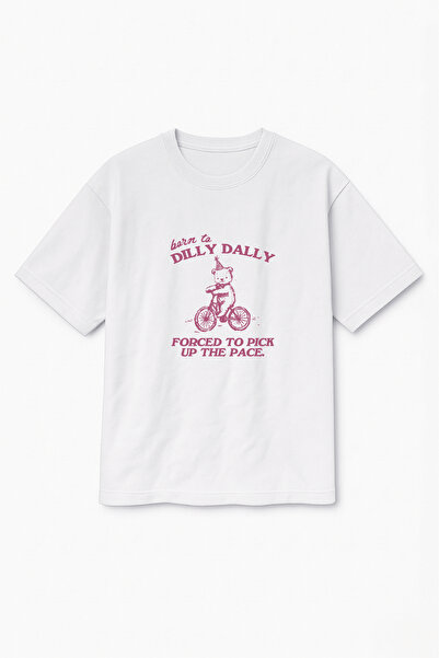 Altair Tr تي شيرت أبيض كبير الحجم مطبوع عليه دمية دب للجنسين