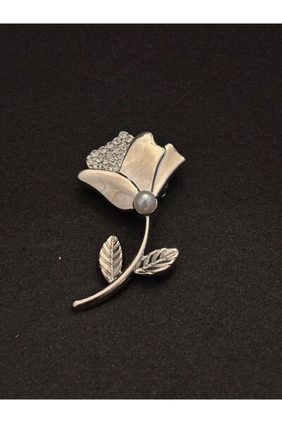BEİLYS COSMETİCS & ACCESSORY Lale Model Taşlı İnci Detay Zarif Şık Broş İğneli Broş 5 cm