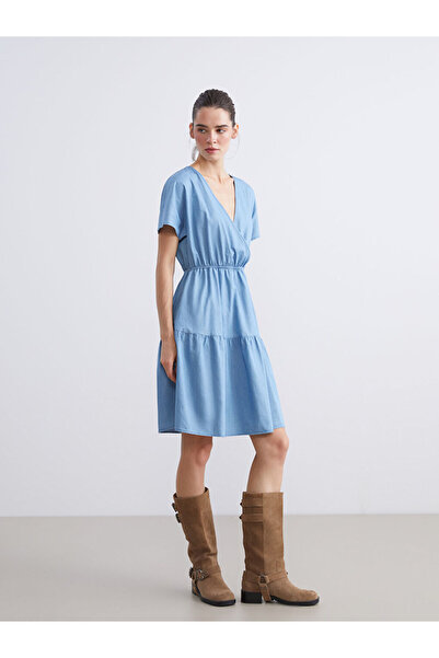 LC Waikiki Lcwaikiki Classic Indigo Double-Breasted Collar Katkat Jean Dress