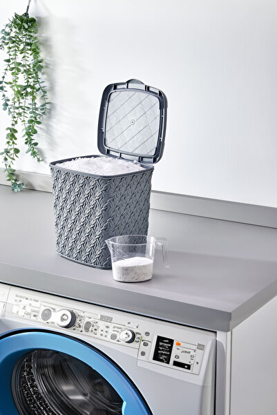 Estava Home Ölçek Kabı Hediyeli Örgü Deterjan Kutusu 5 Litre Gri