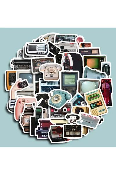 Generic Goolsky 50pcs Retro Electronic Items Stickers, Waterproof Vinyl Sticker, For Water Bottle Laptops C