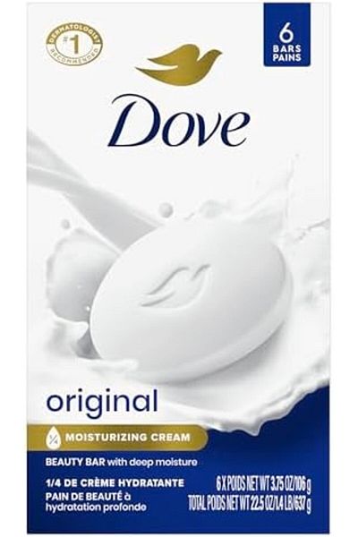 Dove Beauty Bar Soap Original, 6 Bars for Soft, Smooth Skin, with 1/4 Moisturizing Cream 3.75 oz