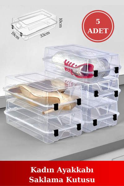 Estava Home 5 Adet Kadın Ayakkabı Kutusu Büyük Boy Steril Ayakkabı Saklama Düzenleyici Organizer Şeffaf
