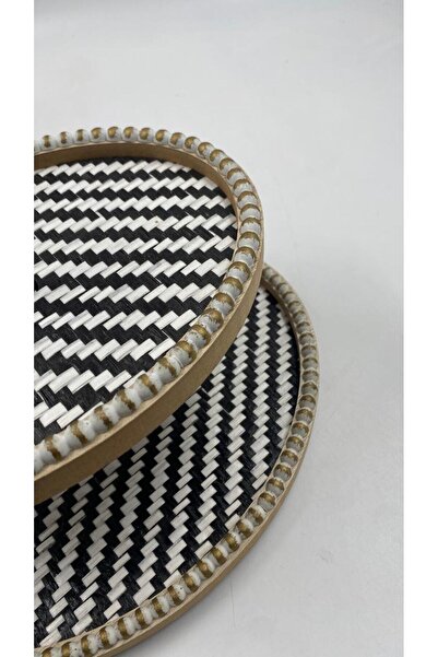 MOSTAFA Hand-decorated oval wooden dessert tray and stand