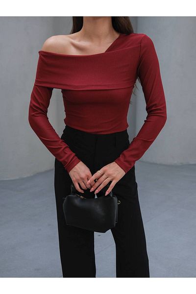 Butik Beyza One Shoulder Open Stretchy Sandy Blouse