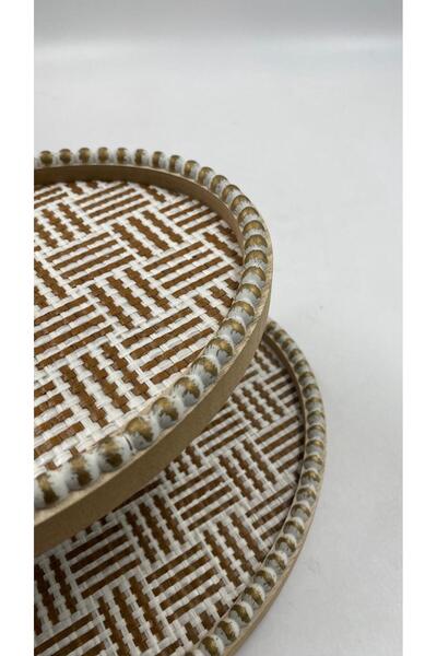 MOSTAFA Hand-decorated oval wooden dessert tray and stand