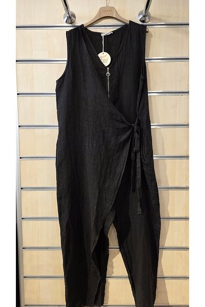 Park Moda Linen Jumpsuit Asymmetrical Cover Plain Pattern