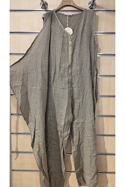 Park Moda Linen Jumpsuit Asymmetrical Cover Plain Pattern