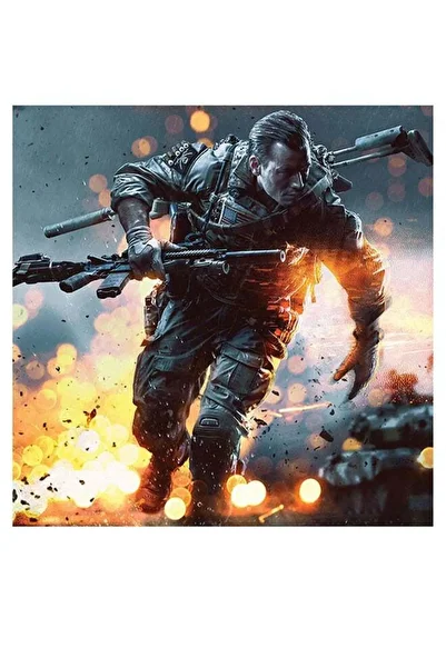 Generic Atiq Battlefield Themed Printed MDF Wall Art Grey/Black/Yellow 30x30cm