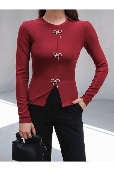 Butik Beyza Bow Detailed Collar Piping Ottoman Blouse