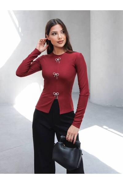 Butik Beyza Bow Detailed Collar Piping Ottoman Blouse