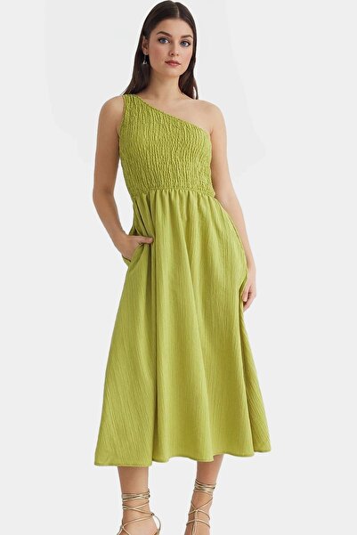 PayBuy Women's One Shoulder Midi Dress Woven Fabric Stylish Summer Casual Use a Must Have in Summer